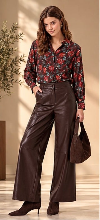 Pantalon CAPU estilo recto y ancho chocolate