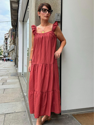 Vestido REGINA amplio manga con volante teja