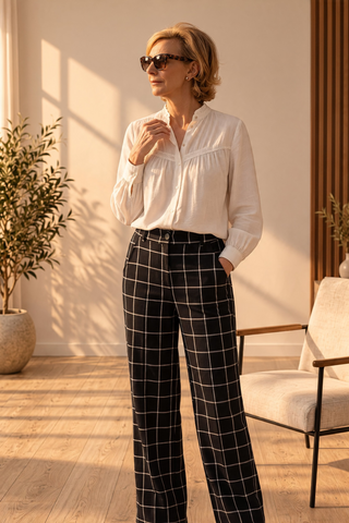 Pantalon URSULA con cinturilla alta de cuadros
