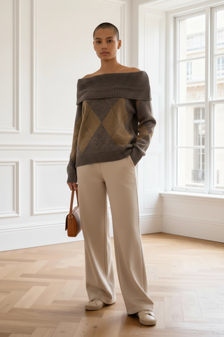 Jersey HOLLY hombro caído rombos camel