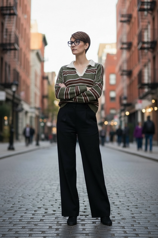 Jersey WINOLA de rayas con cuello camisero kaki