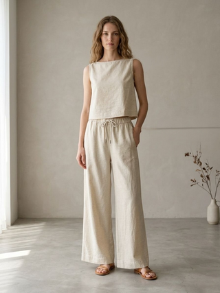Top CERES lino sisa en color beige-camel