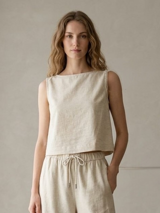 Top CERES lino sisa en color beige-camel