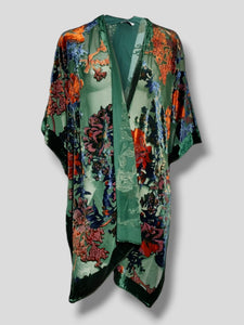 Kimono ÁNADE seda y flores terciopelo verde