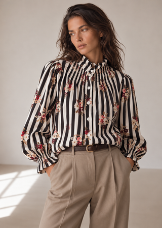 Blusa MIRTA abotonada rayas negro