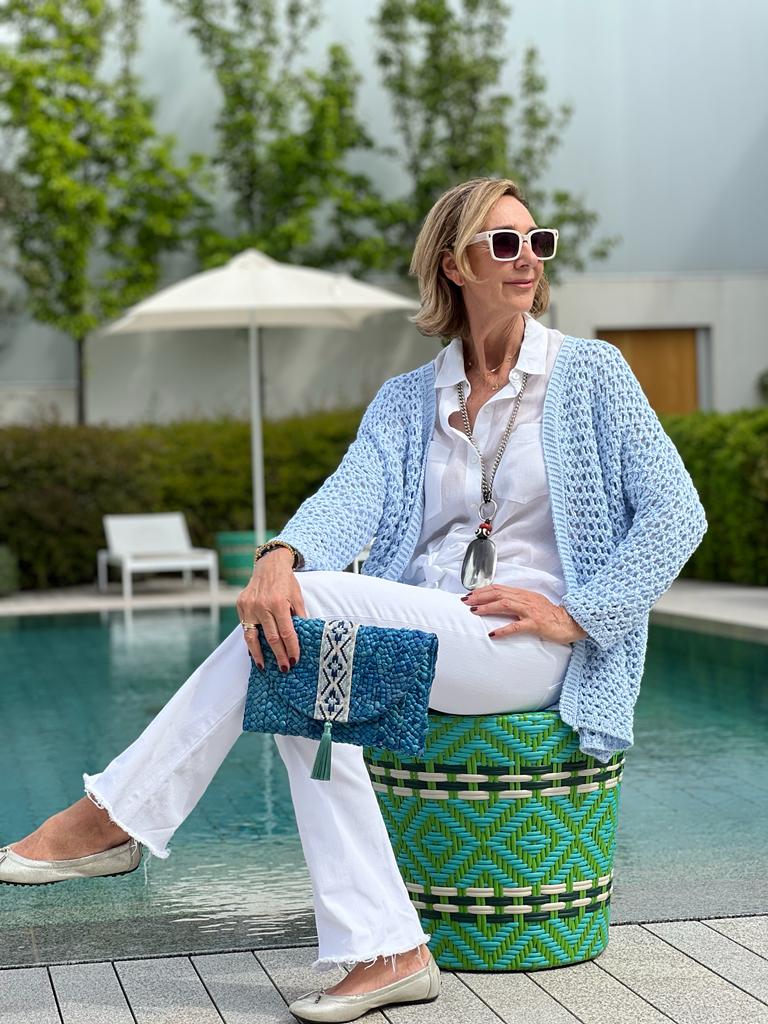 Chaqueta DORINDA crochet cielo