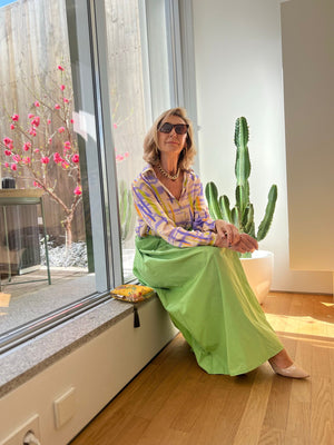 Falda SANDRA larga de tafetán verde