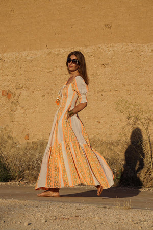 Vestido COLIMA ethnico con nido de abeja