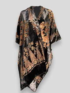 Kimono ÁNADE seda y flores terciopelo marrón