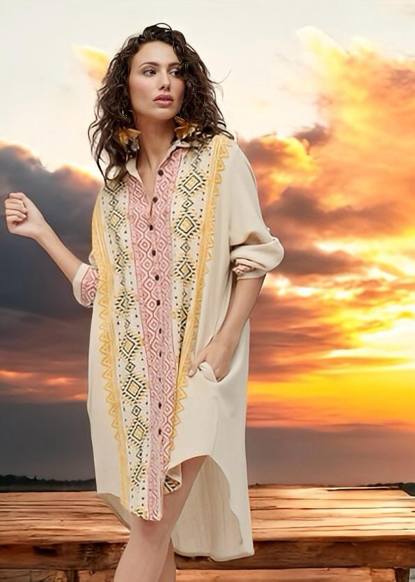 Vestido ZAGROS lino rustico estampado
