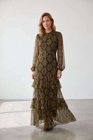 Vestido JOSS largo de tul estampado verde