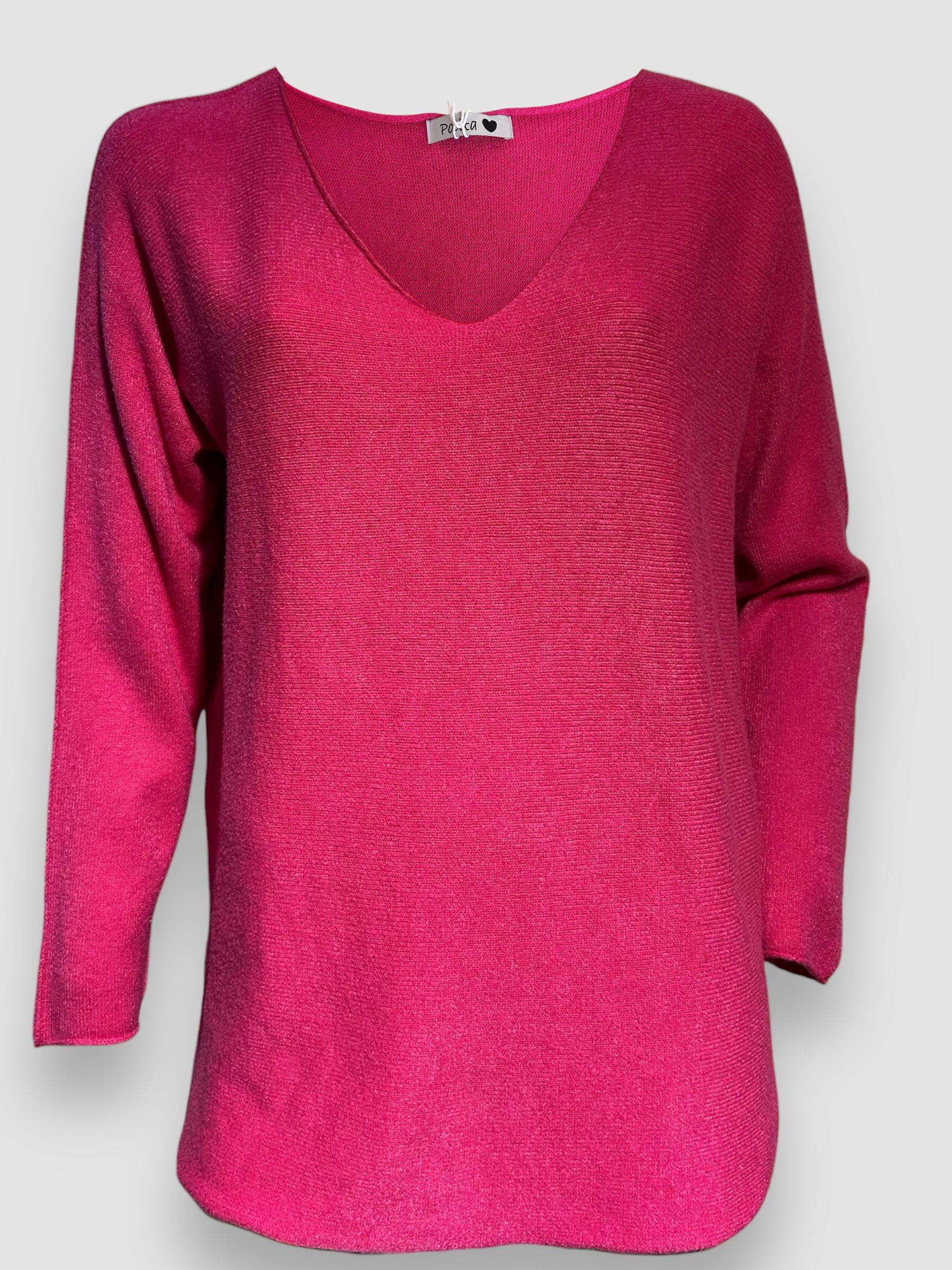 Jersey AURA liso cuello pico fucsia