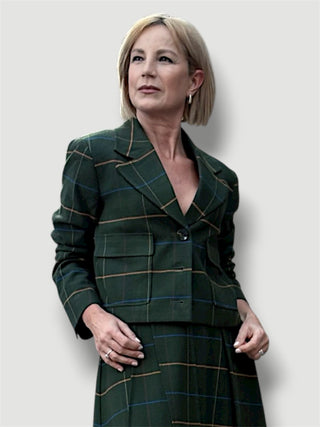 Chaqueta de paño NICU  corta de cuadros tartan en verde