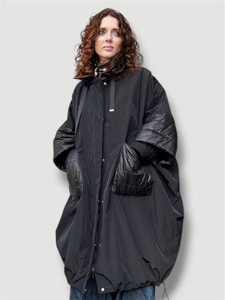 Gabardina HELEN amplia lisa con manga guateada negro