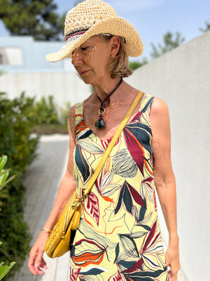 Vestido TISS tirantes hojas verde ácido