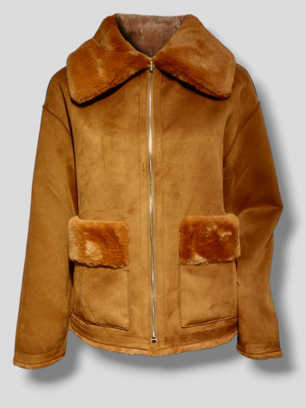 Chaquetón SUECIA piel y pelo reversible marrón