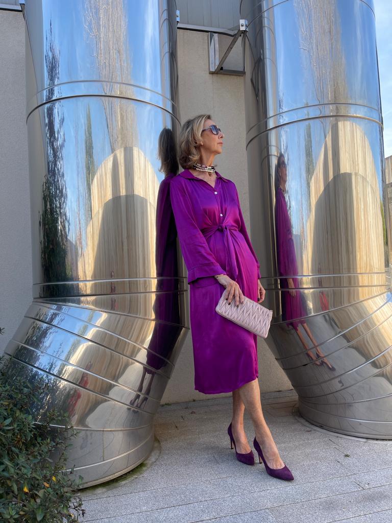 Vestido SAIDA nudo botones morado