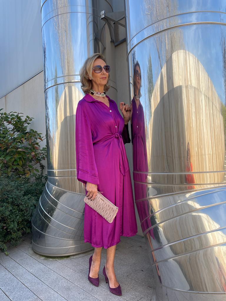 Vestido SAIDA nudo botones morado