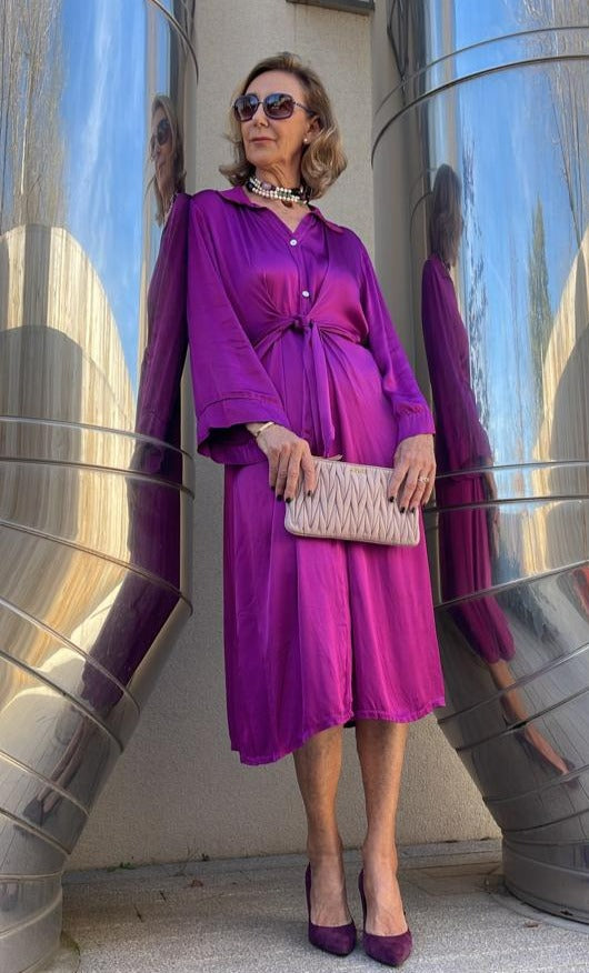 Vestido SAIDA nudo botones morado